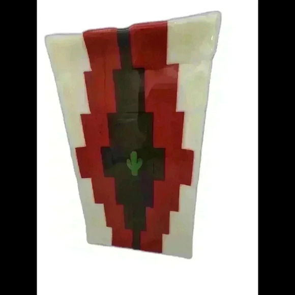 Glass decorative saguaro plate cream and red and brown with saguaro - Picture 3 of 3